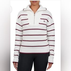 110. United Colors Of Benetton White & Burgundy Striped Turtleneck Sweater